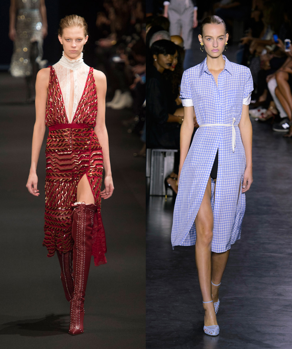 A look from the fall 2015 collection, left, and a look from the spring 2015 collection, right. Photos: Imaxtree