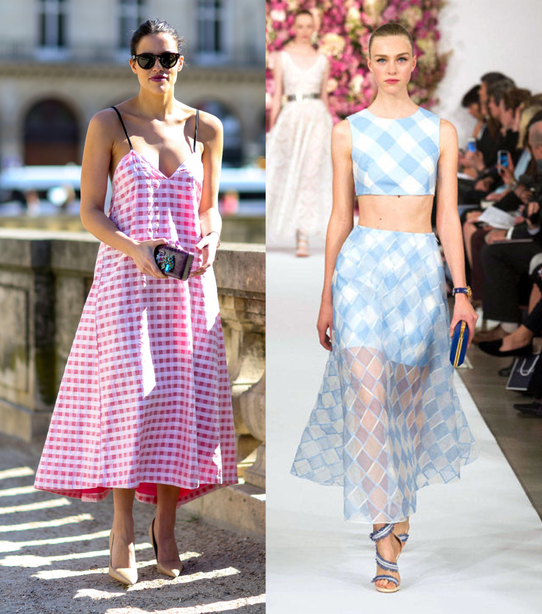 Left: On the street at Paris Fashion Week. Right: On the runway at Oscar de la Renta spring 2015. Photos: Imaxtree.