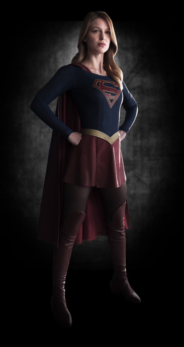 New Supergirl Melissa Benoist in her Supergirl suit. Photo: Warner Bros.