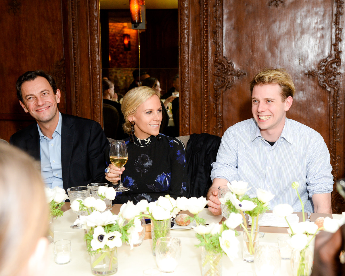 LVMH's Pierre-Yves Roussel, Tory Burch and Jonathan Anderson at a dinner hosted by Barneys Monday evening. Photo: Joe Schildhorn /BFAnyc.com