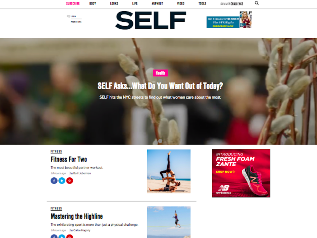 Self.com launched a redesigned website on Tuesday. Screenshot: Self.com