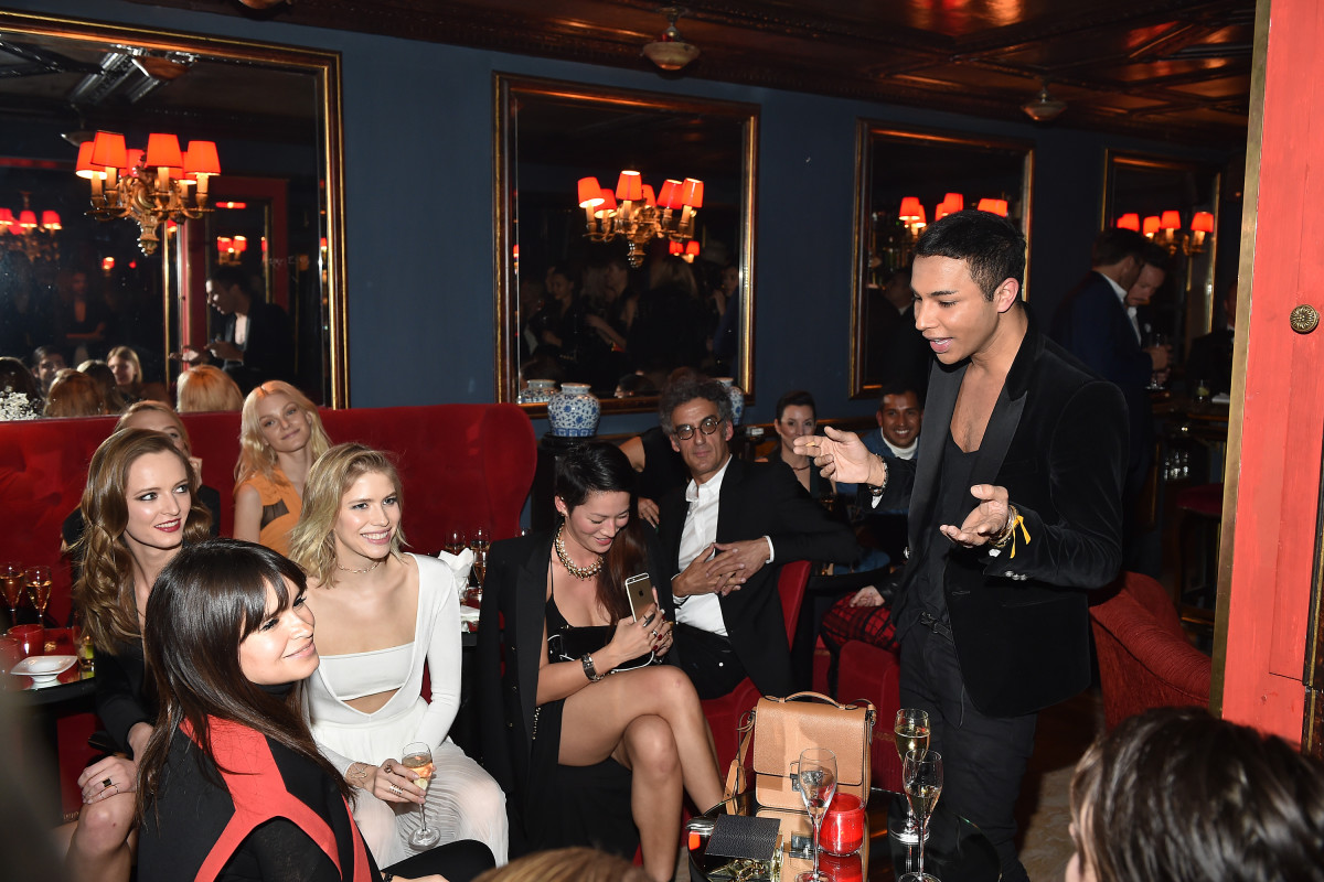 "Okay ladies, for the last time, it's RHOOS-TAIN." Olivier Rousteing holds court at the Balmain fall 2015 runway show after-party. Photo: Jacopo Raule/Getty Images 
