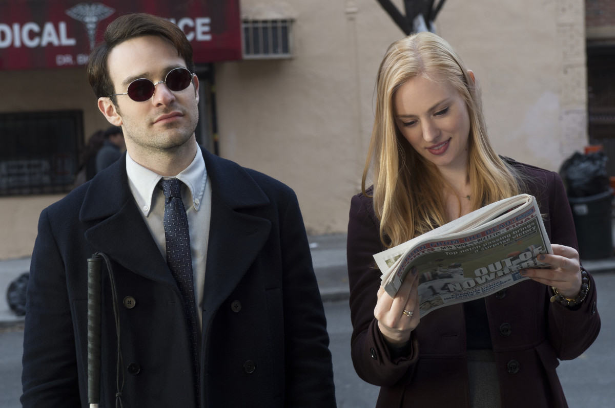 Charlie Cox as Matt Murdock and Deborah Ann Woll as Karen Page. Photo: Barry Wetcher/Netflix, Inc.