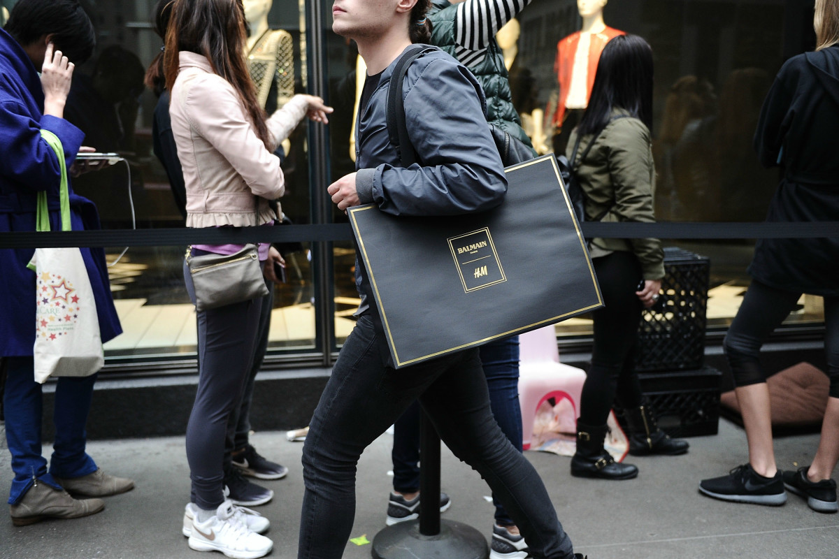 A shopper during the Balmain x H&M launch on Thursday in New York City. Photo: Daniel Zuchnik/Getty Images
