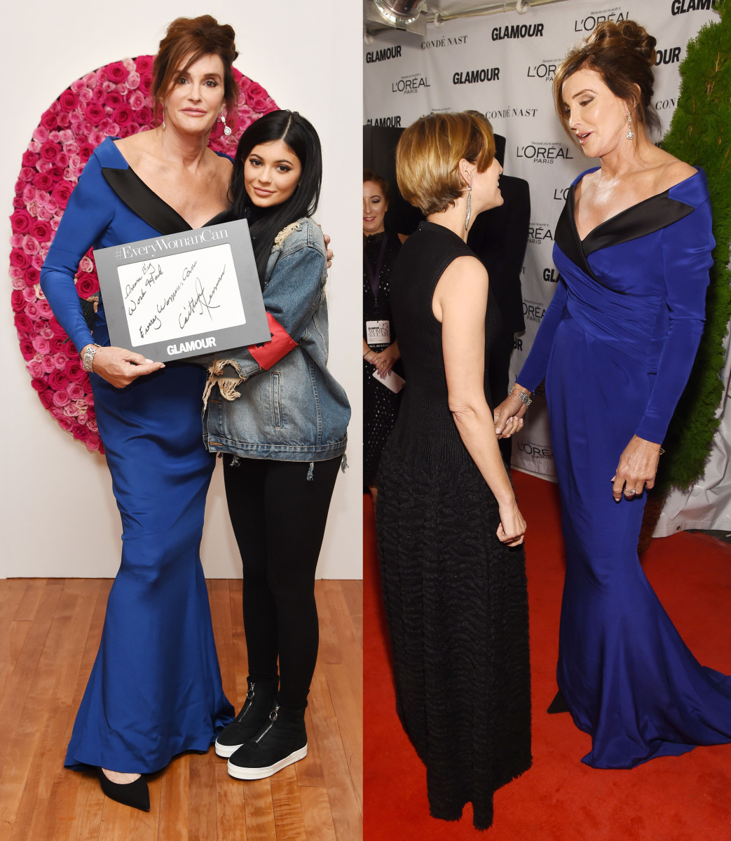 Caitlyn with Kylie Jenner, left, and Cindi Leive with Caitlyn Jenner, right. Photos: Nicholas Hunt/Getty Images and Larry Busacca/Getty Images