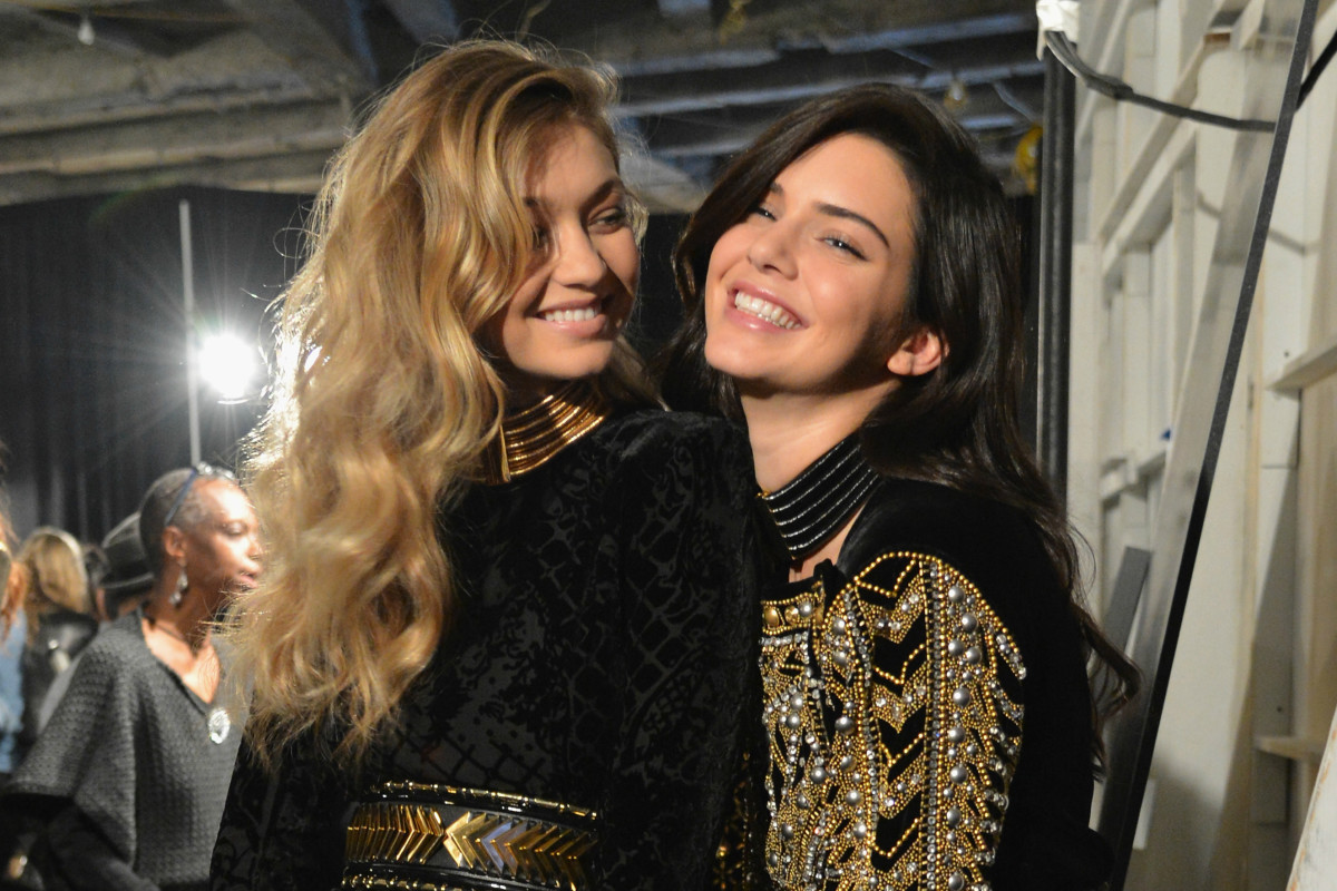 Gigi Hadid and Kendall Jenner backstage at the Balmain x H&M collection launch in October in New York City. Photo: Slaven Vlasic/Getty Images