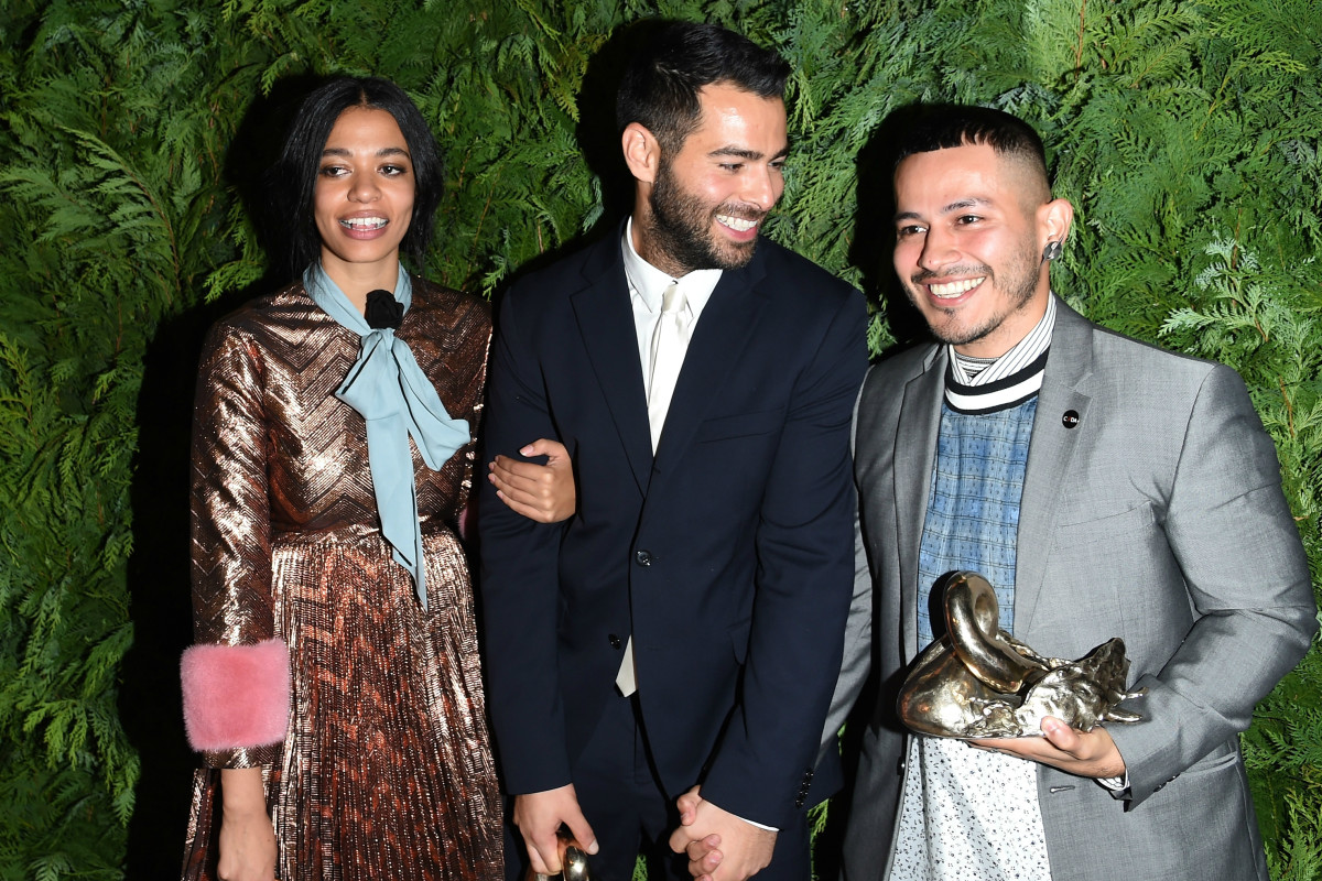 Winners Aurora James of Brother Vellies, Jonathan Simkhai and Rio Uribe of Gypsy Sport at the 2015 CFDA/"Vogue" Fashion Fund Awards in New York. Photo: Nicholas Hunt/Getty Images