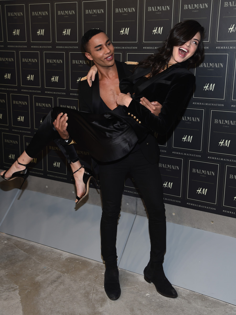 Olivier Rousteing and Kendall Jenner at the Balmain for H&M launch. Photo: Dimitrios Kambouris/Getty Images for H&M