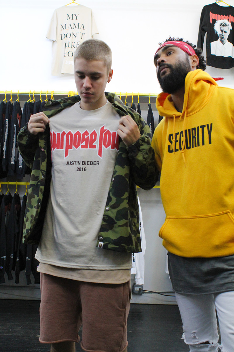 Justin Bieber and Jerry Lorenzo inside the pop-up shop. Photo: VFiles