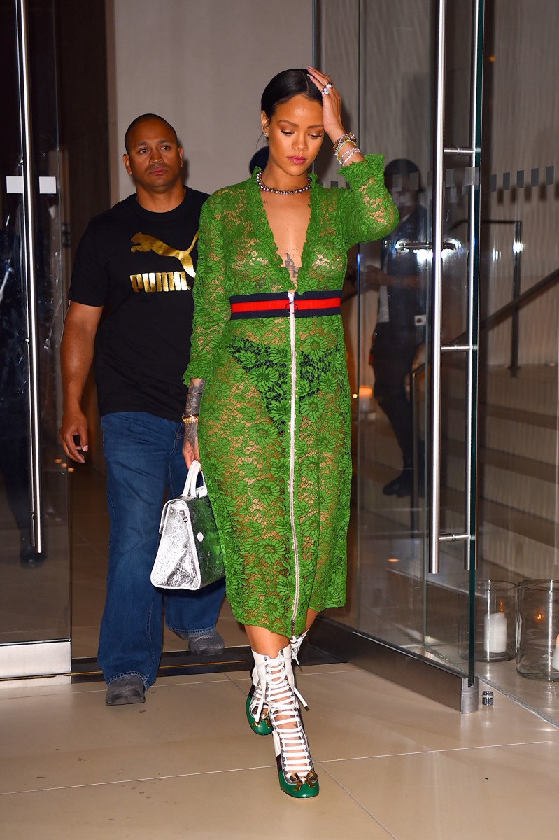 Rihanna leaving someplace on Wednesday evening in New York City. Photo: Robert Kamau/GC Images
