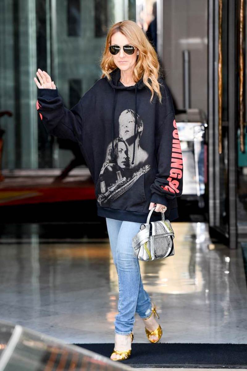 Celine Dion in Vetements leaving the Royal Monceau hotel in Paris on Friday. Photo: Courtesy of Tod's