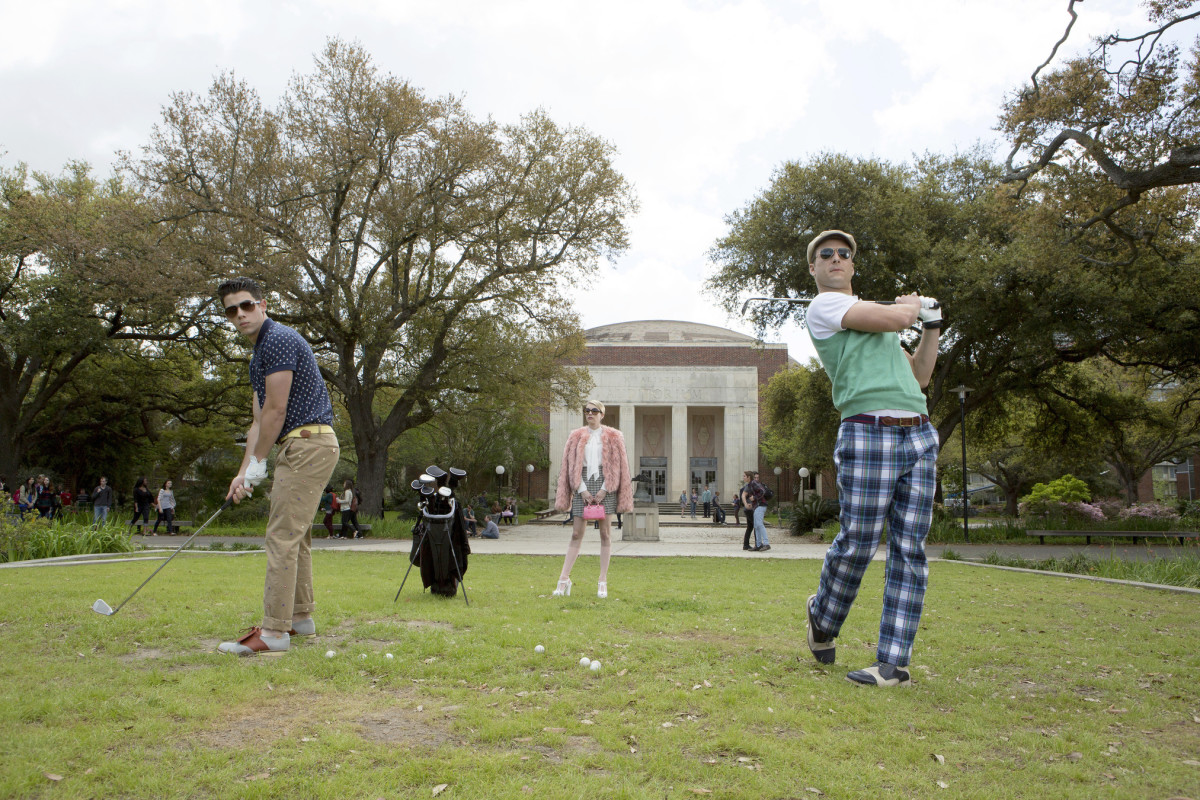 Nick Jonas as Boone, Chanel number one and Glen Powell as a frat guy who of course is named Chad. Photo: Steve Dietl/FOX