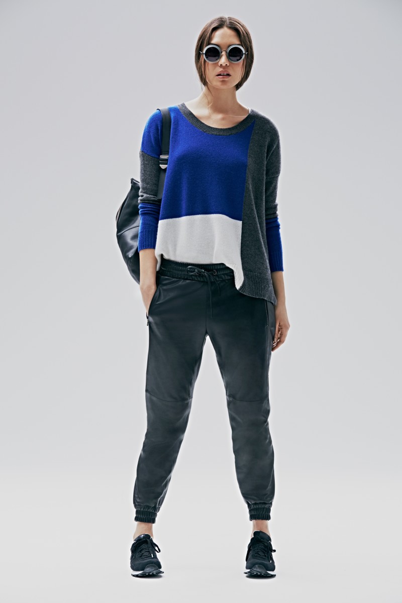 Leather jogging pants and a cashmere sweater. Photo: Athleta