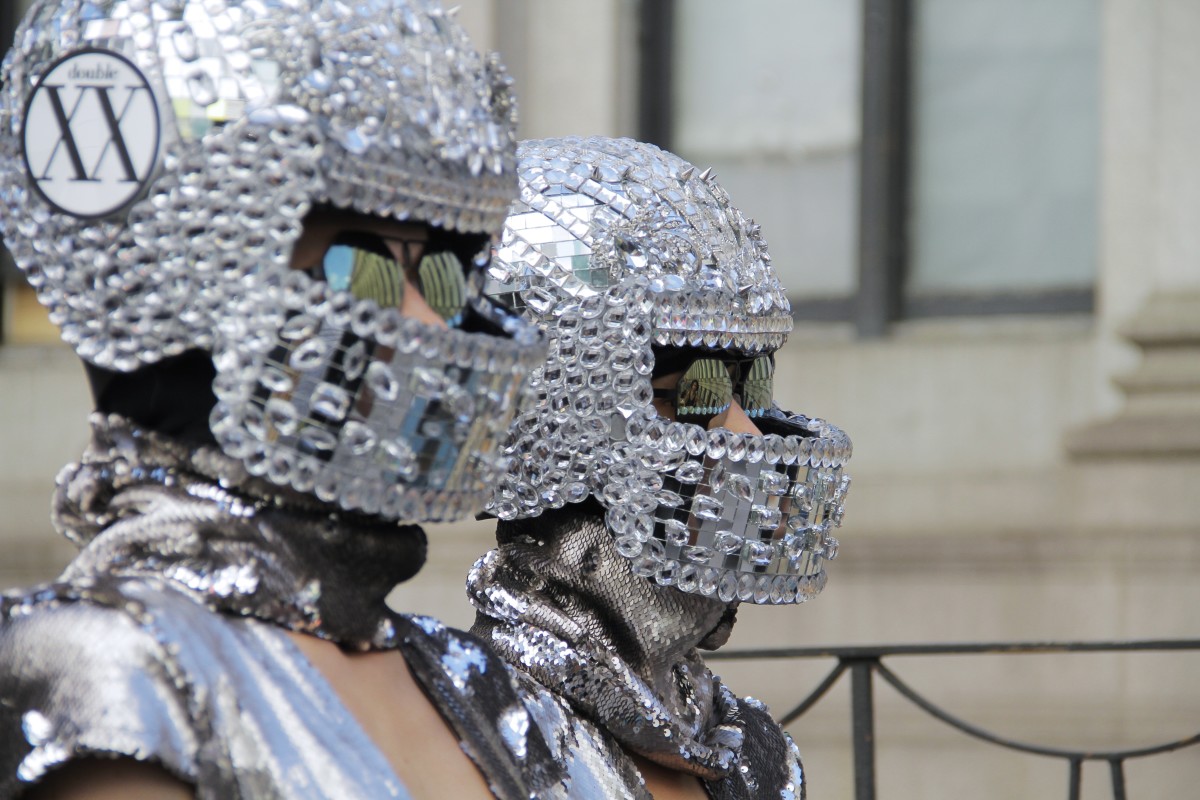 Bedazzled helmets, seen everywhere at NYFW. Photo: Georgie Wileman/Getty Images