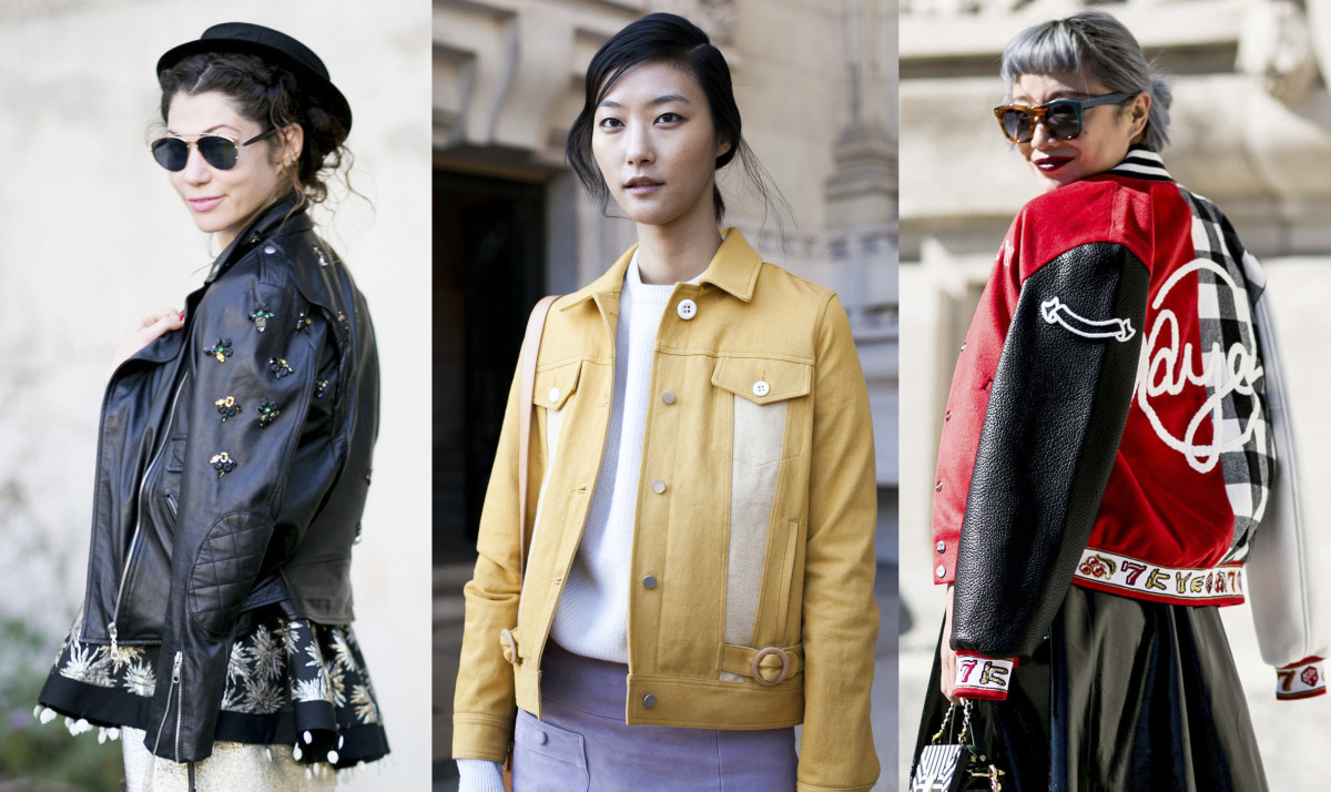 Jacket spotting outside the shows in Paris. Photos: Imaxtree, Emily Malan/Fashionista, Imaxtree