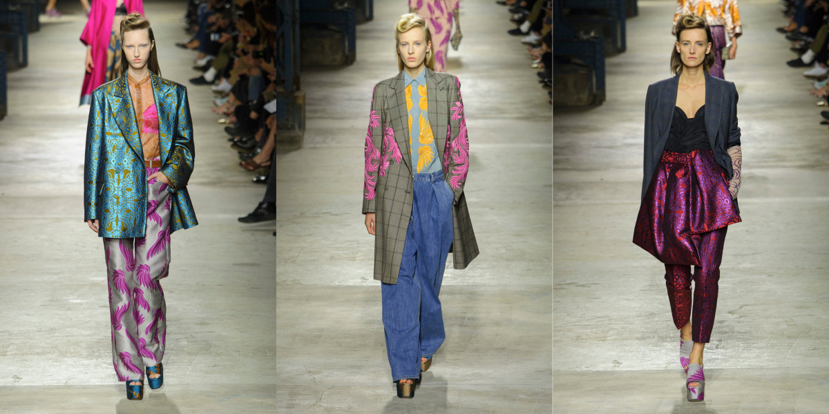 Three looks from Dries van Noten's spring 2016 collection. Photo: Imaxtree