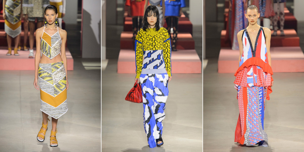 Three looks from Kenzo's spring 2016 show. Photos: Imaxtree