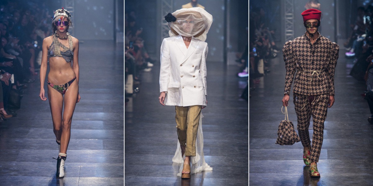 Three looks from Vivienne Westwood's spring 2016 show. Photos: Imaxtree
