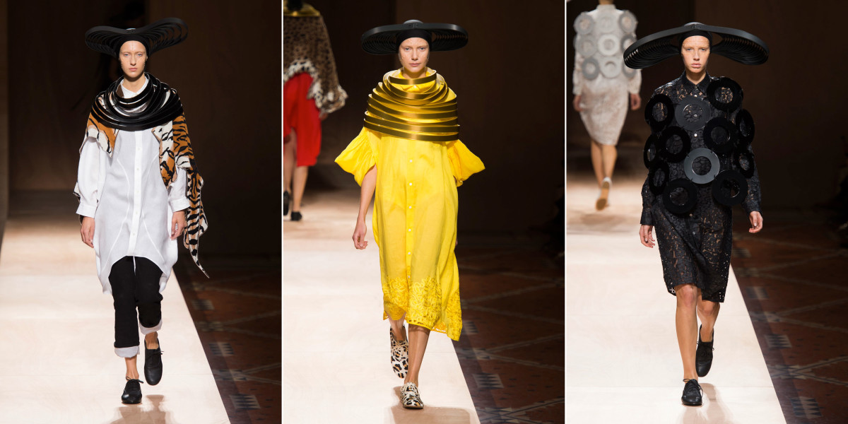 Three looks from Junya Watanabe's spring 2016 collection. Photos: Imaxtree