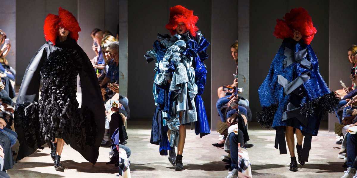Three looks from Vivienne Westwood's spring 2016 show. Photos: Imaxtree