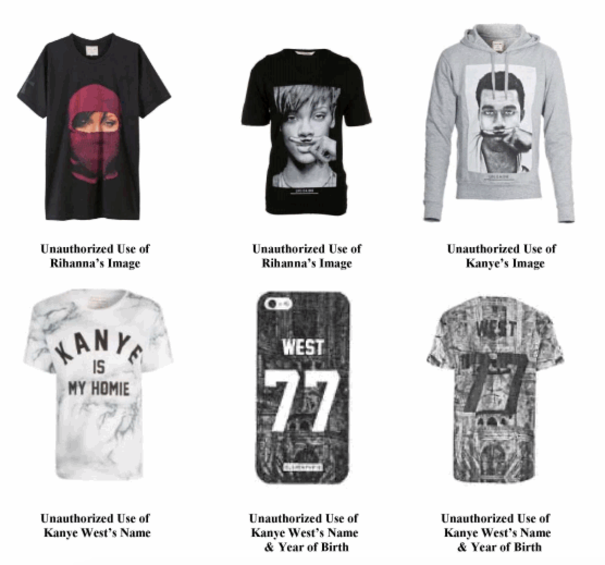 Eleven Paris items featuring Rihanna and Kanye West. Photo: Official case documents