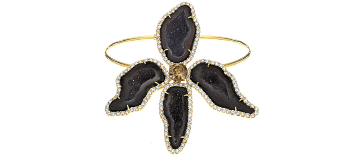 Kimberly McDonald one-of-a-kind geode orchide bracelet with brown and white diamonds set in 18K yellow gold. Photo: Kimberly McDonald