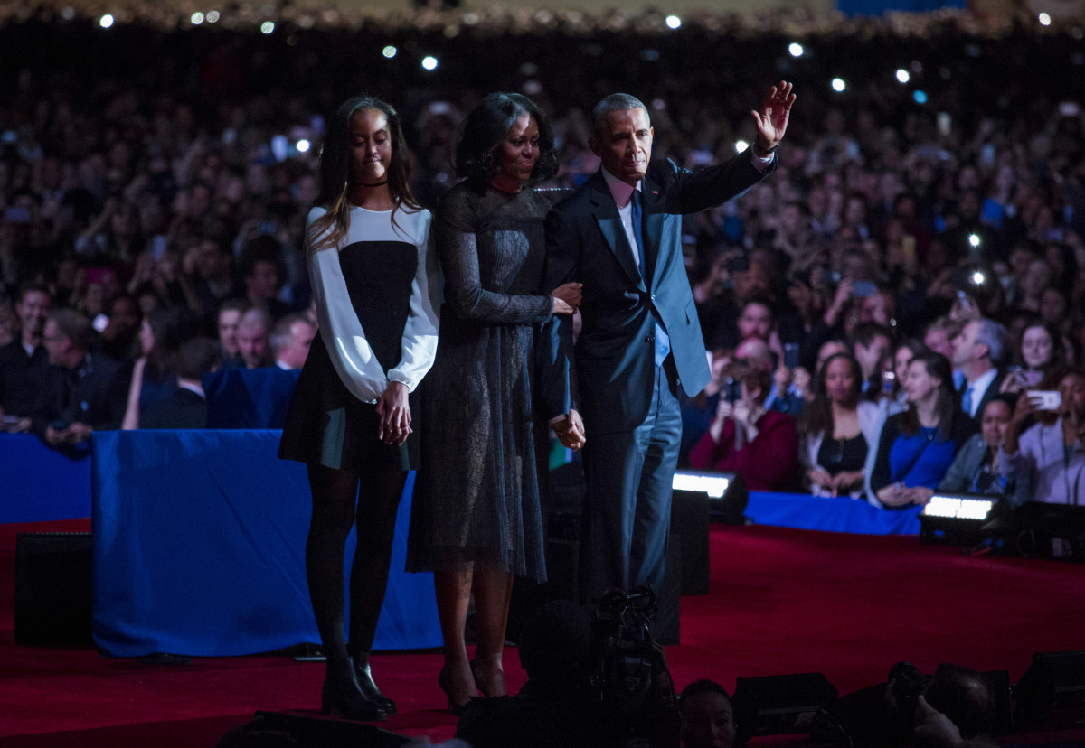 President Barack Obama, First Lady Michelle Obama and daughter Malia Obama at Obama's farewell address at McCormick Place on Tuesday in Chicago. Photo: Darren Hauck/Getty Images