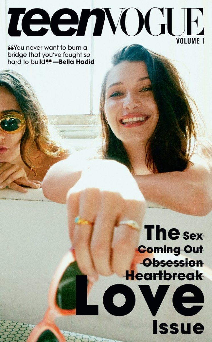 Bella Hadid on the cover of Teen Vogue's Love issue, Volume 1. Photo: Daniel Jackson