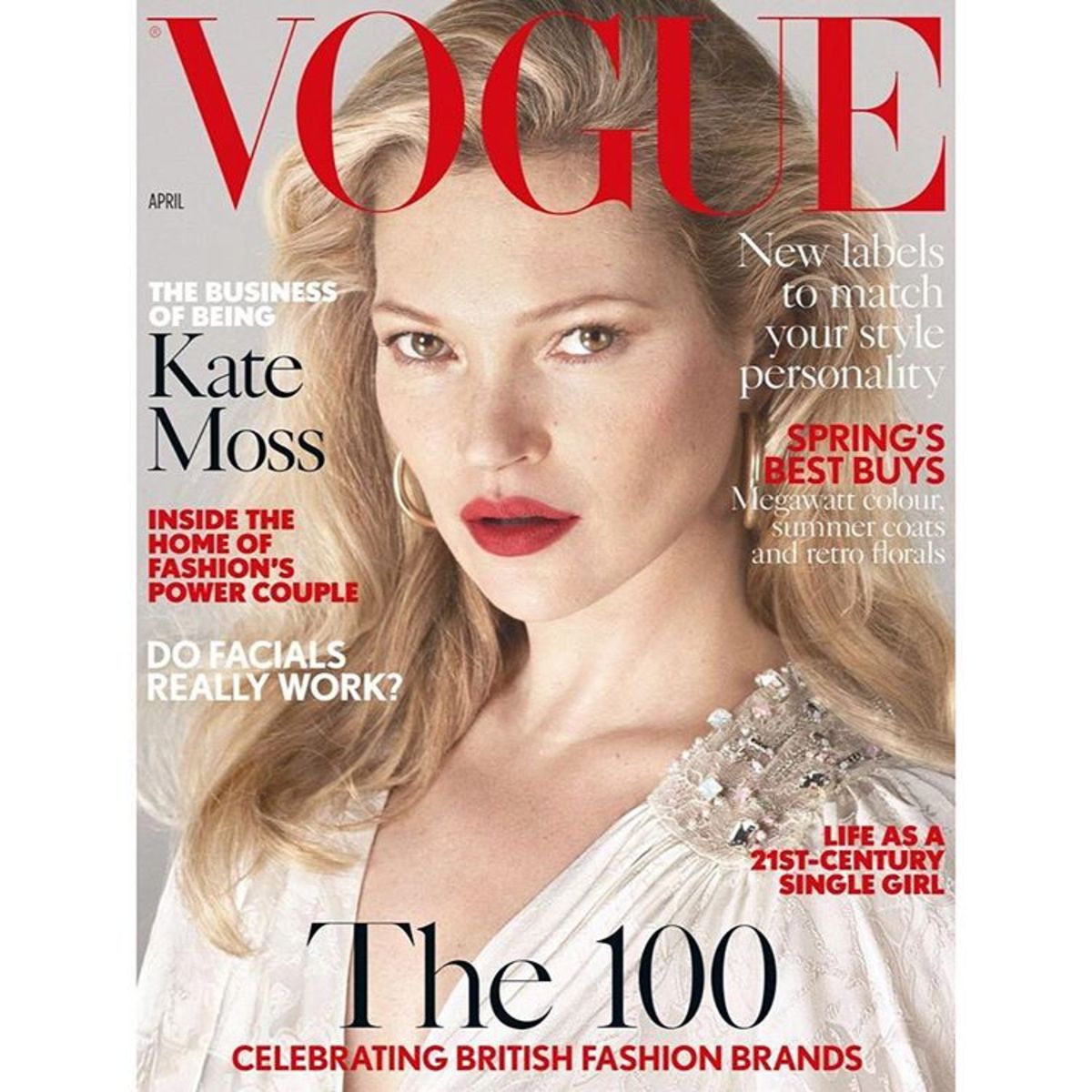 Kate Moss on the April 2017 issue of "Vogue" UK. Photo: Mert & Marcus