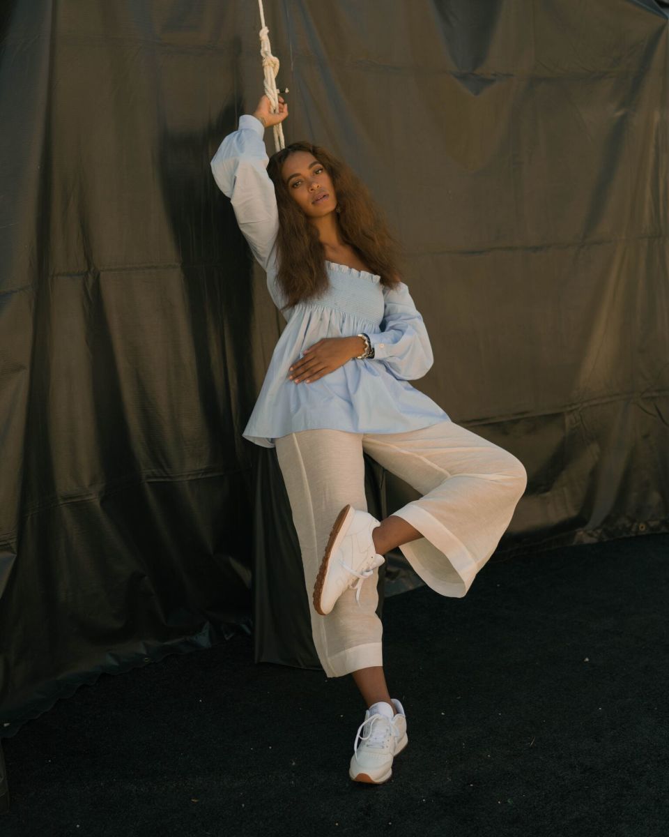 Solange wearing Reebok Classic Leather sneakers at the Classics crib. Photo: Reebok