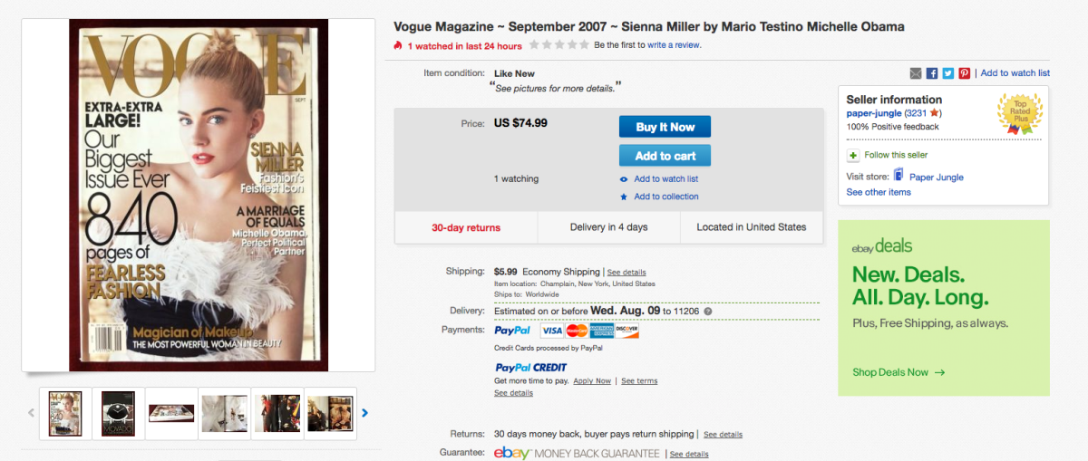 An eBay listing for Sienna Miller's famous September "Vogue" issue. Photo: Screenshot