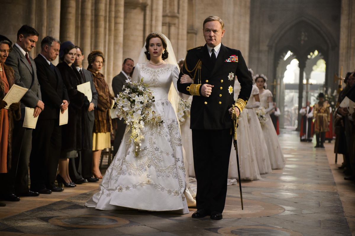 Elizabeth (Claire Foy) and King George (Jared Harris). Photo: Alex Bailey/Netflix