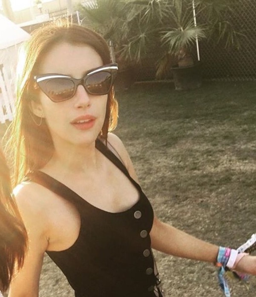 Emma Roberts in Karen Walker sunglasses at Coachella. Photo: @karen_walker/Instagram