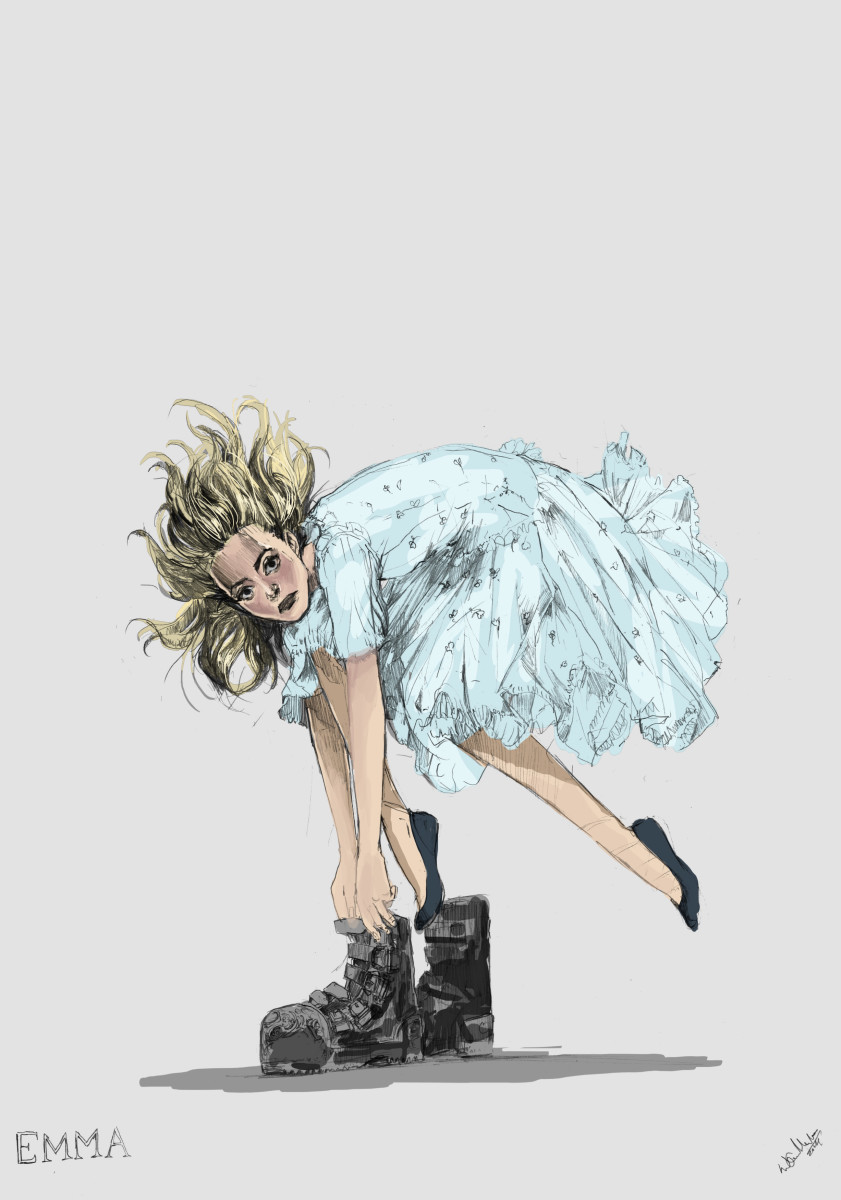 Emma and her boots. Sketch: Colleen Atwood