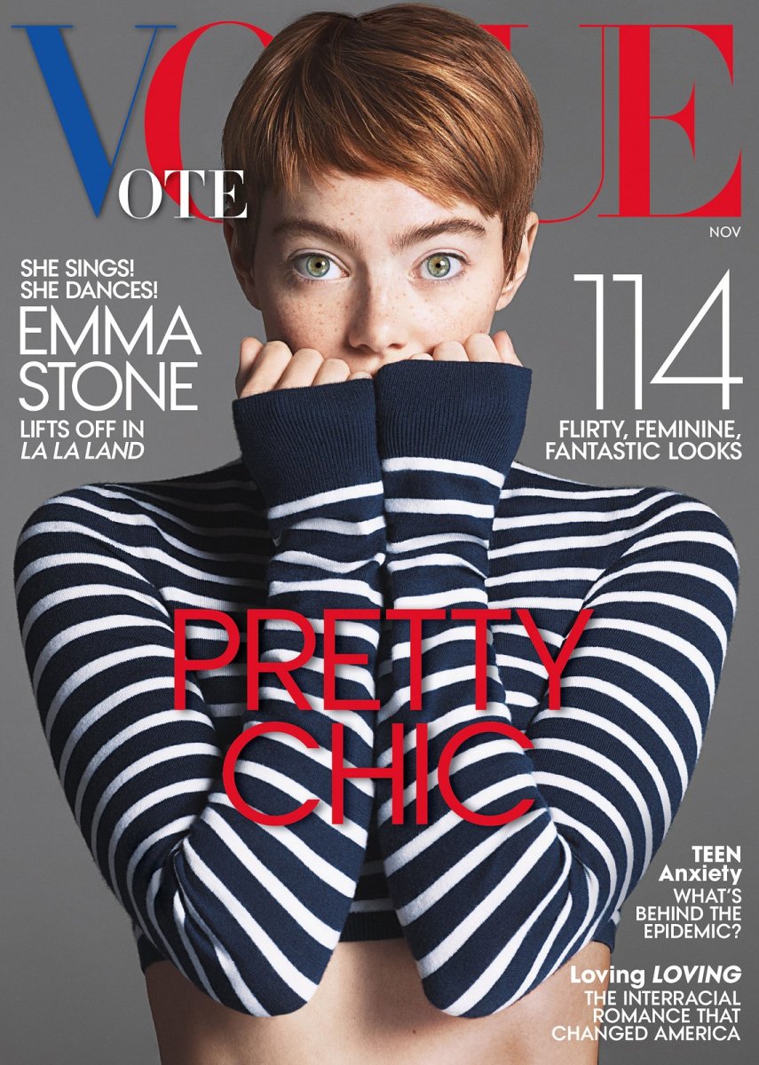 Emma Stone on the November 2016 cover of "Vogue." Photo: Mert Alas and Marcus Piggott