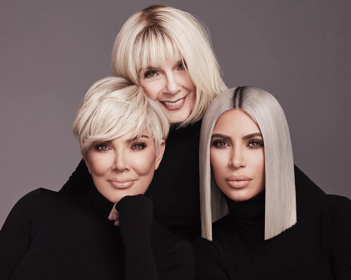Kim Kardashian posing with mom Kris Jenner and grandma M.J. Shannon in the KKW Beauty Concealer Kit campaign. Photo: Courtesy of KKW Beauty