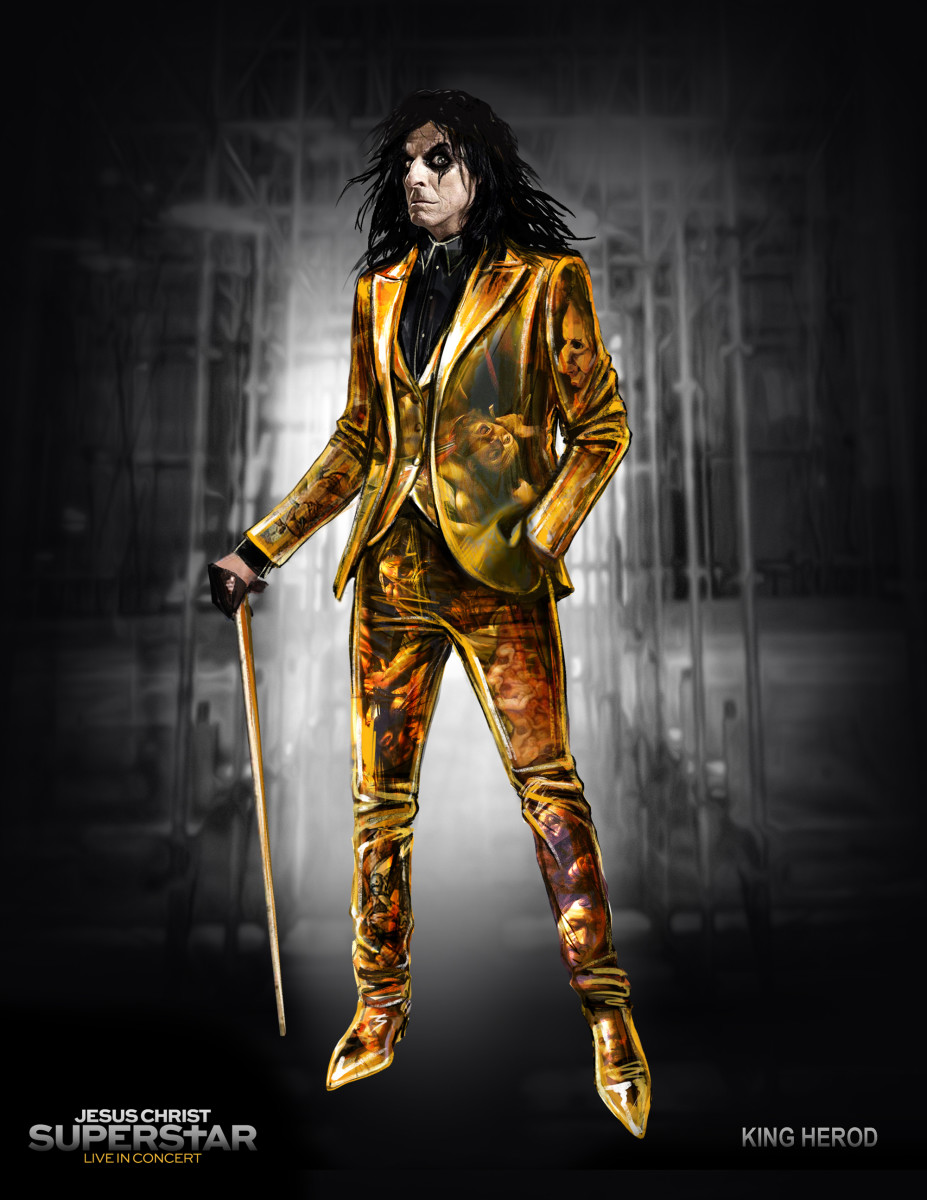 King Herod (Alice Cooper) in his digitally printed suit. Sketch: Paul Tazewell/Courtesy of NBC