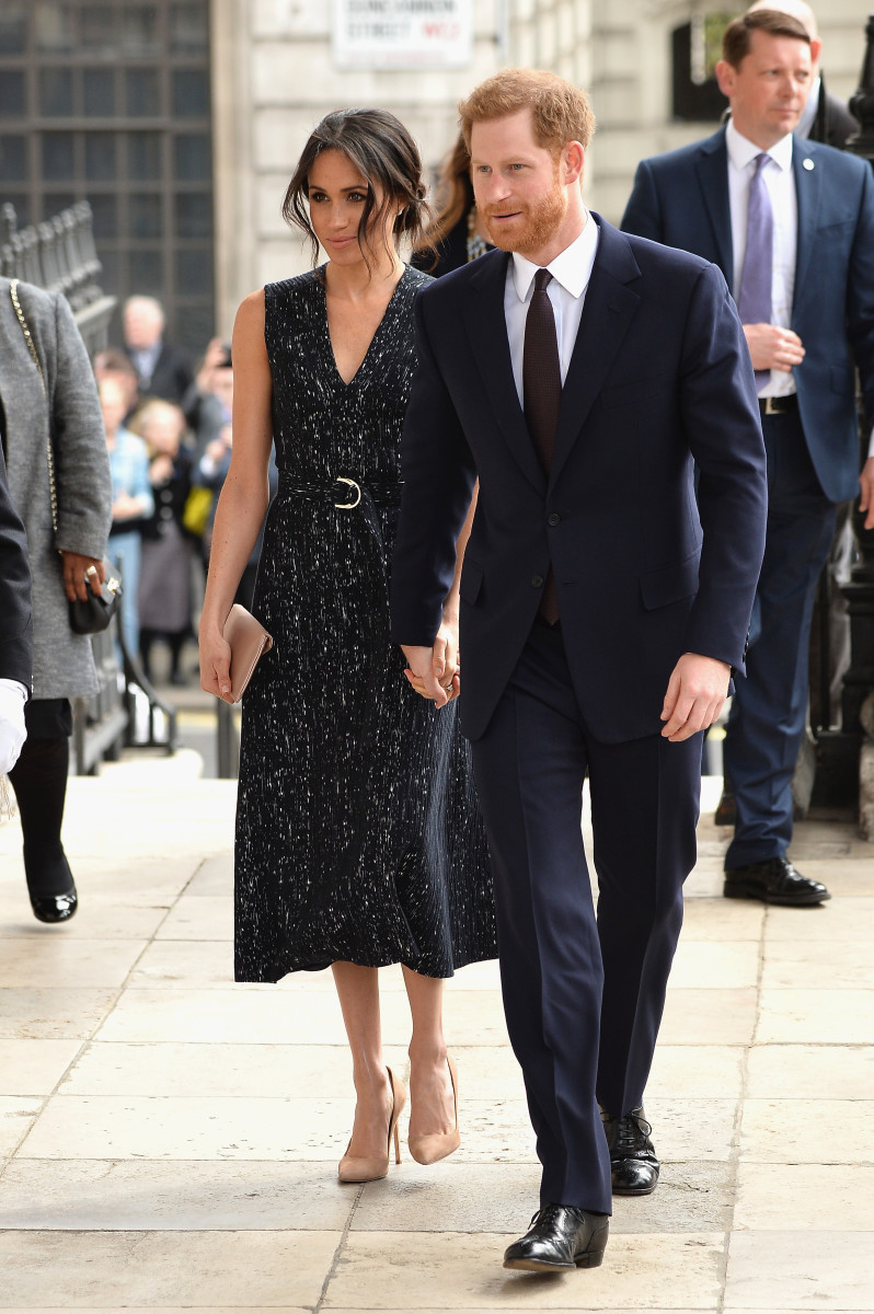 Meghan Markle in Hugo Boss and Prince Harry at the 25th Anniversary Memorial Service to celebrate the life and legacy of Stephen Lawrence at St Martin-in-the-Fields in London. Photo: Jeff Spicer/Getty Images