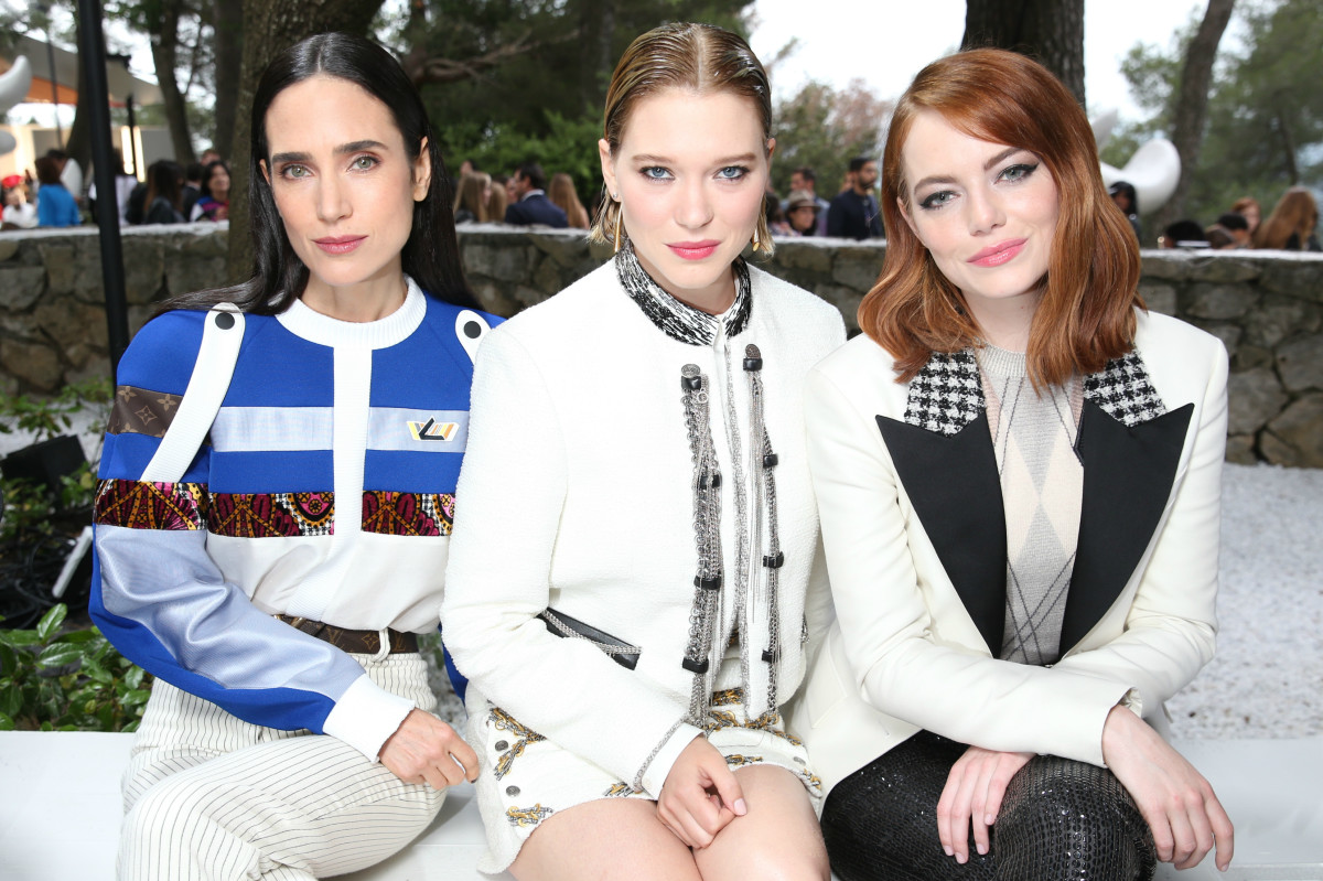 Jennifer Connelly, Léa Seydoux and Emma Stone at Louis Vuitton's Cruise 2019 show. Photo: Courtesy