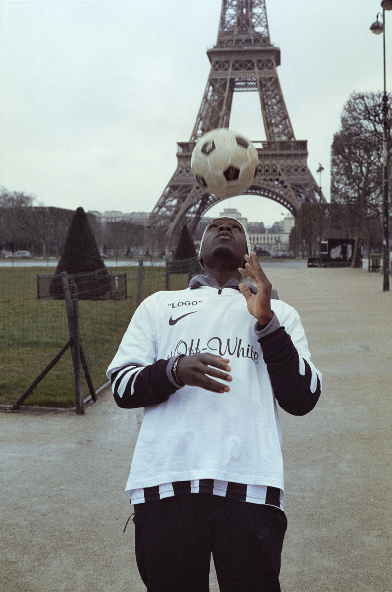 A look from the Nike x Off-White "Football, Mon Amour" collaboration, launching June 14. Photo: Courtesy of Nike