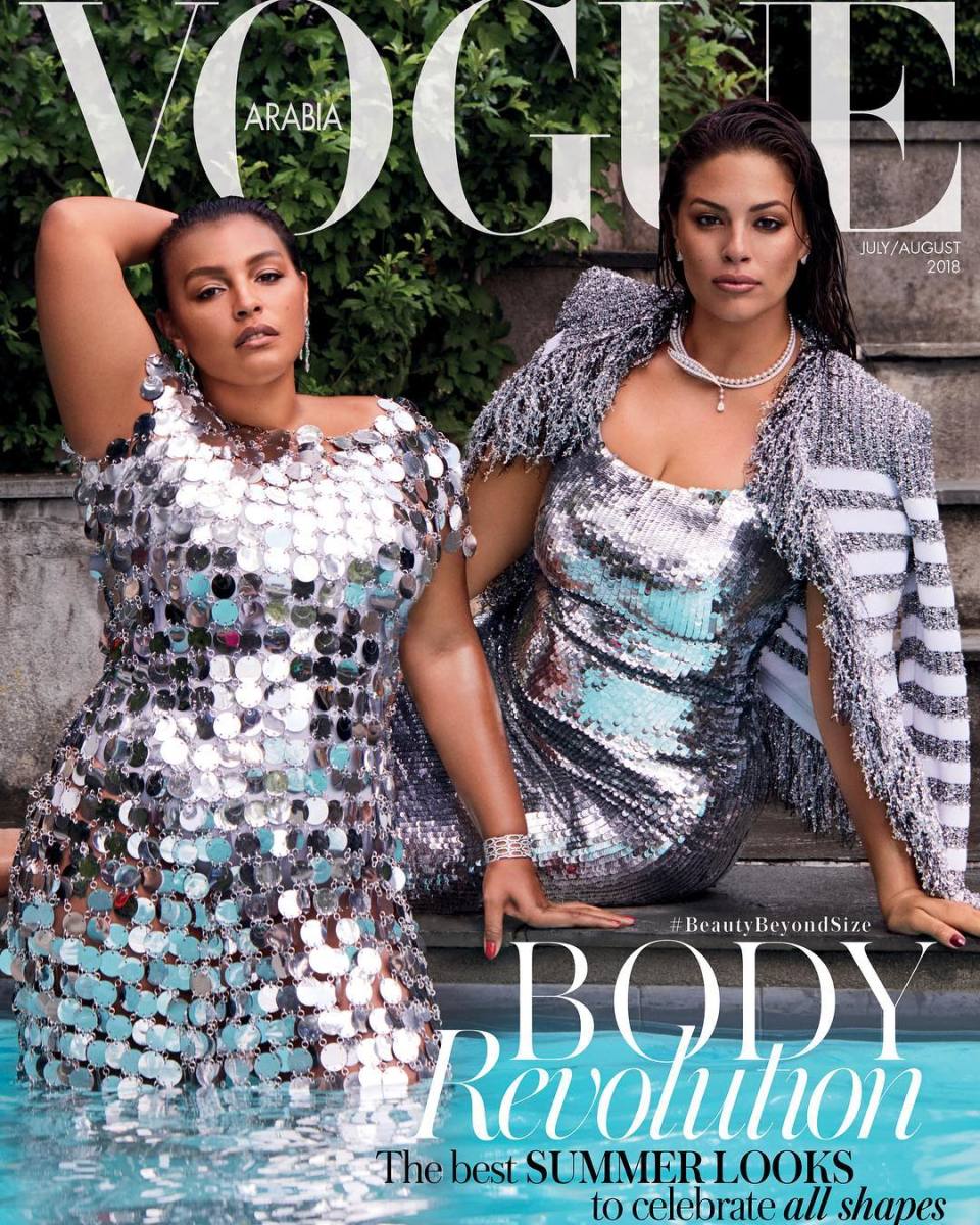 Paloma Elsesser and Ashley Graham on the cover of "Vogue Arabia." Photo: Miguel Reveriego 