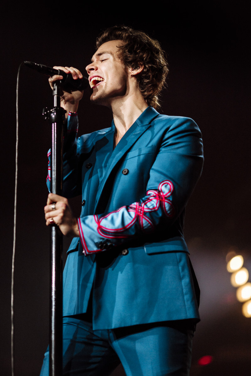 Harry Styles in custom Calvin Klein 205W39NYC performing in New York City. Photo: Hélène Marie Pambrun/Courtesy of Calvin Klein