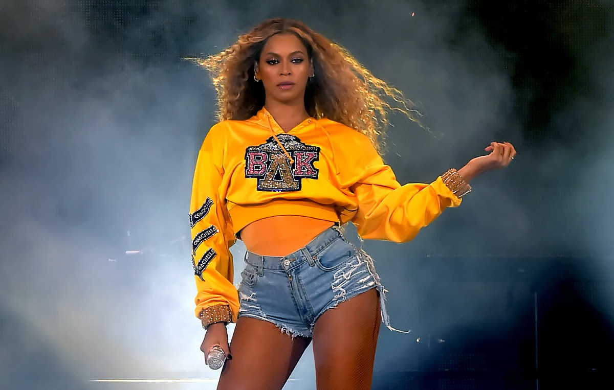 Beyoncé in a custom college letter sweatshirt during Coachella 2018 in April. Photo: Kevin Winter/Getty Images