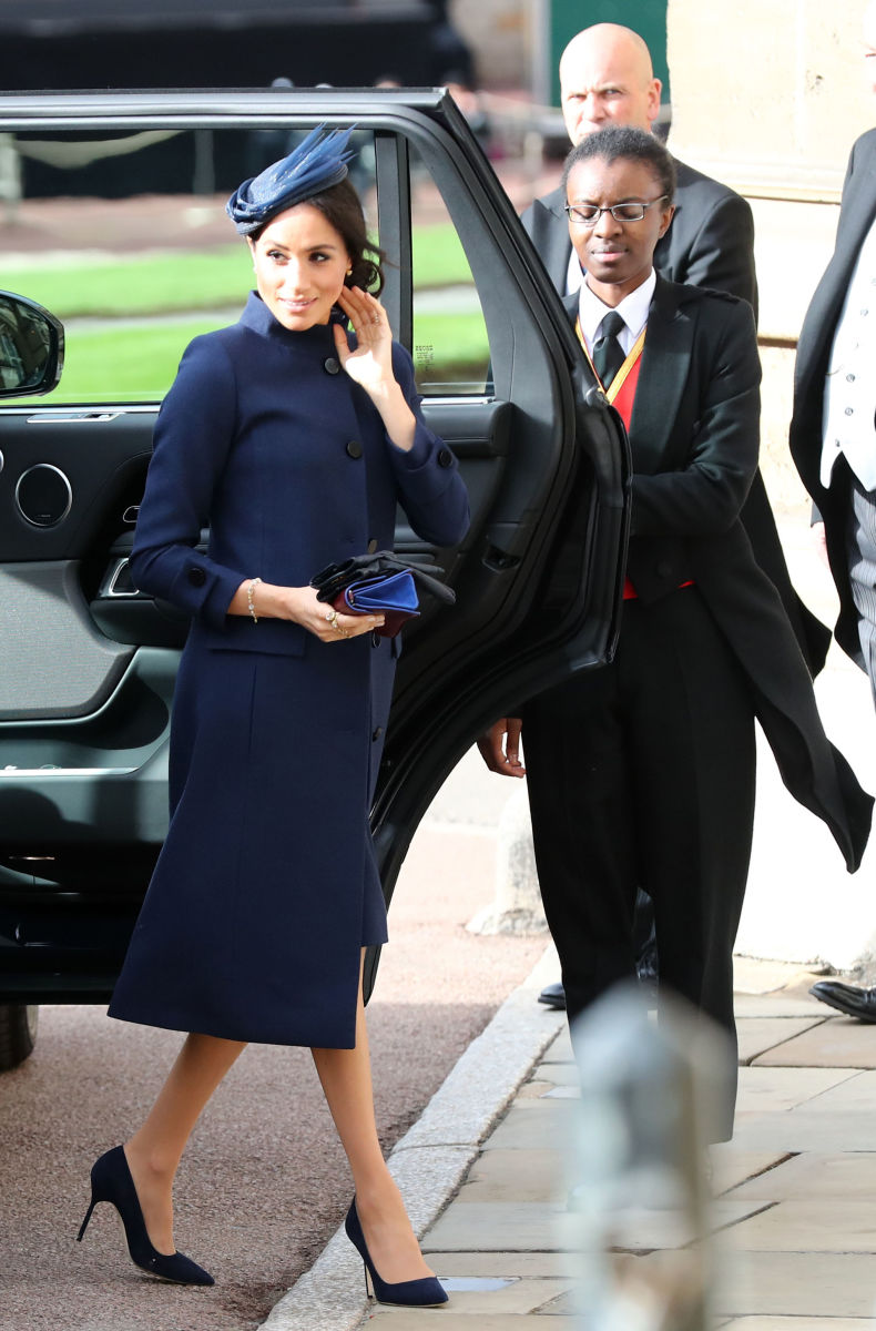 Duchess of Sussex Meghan Markle arrives for the wedding of Princess Eugenie of York at Windsor Castle on Friday. Photo: Gareth Fuller/WPA Pool/Getty Images