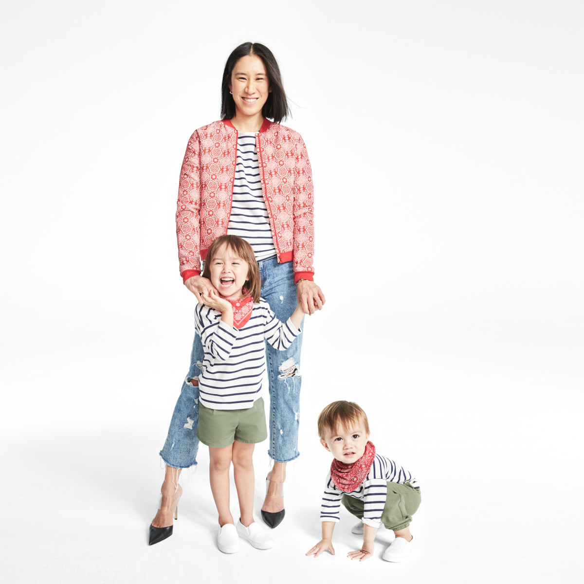 Eva Chen with her children Ren and Tao in her collection for Janie & Jack. Photo: Courtesy of Janie & Jack