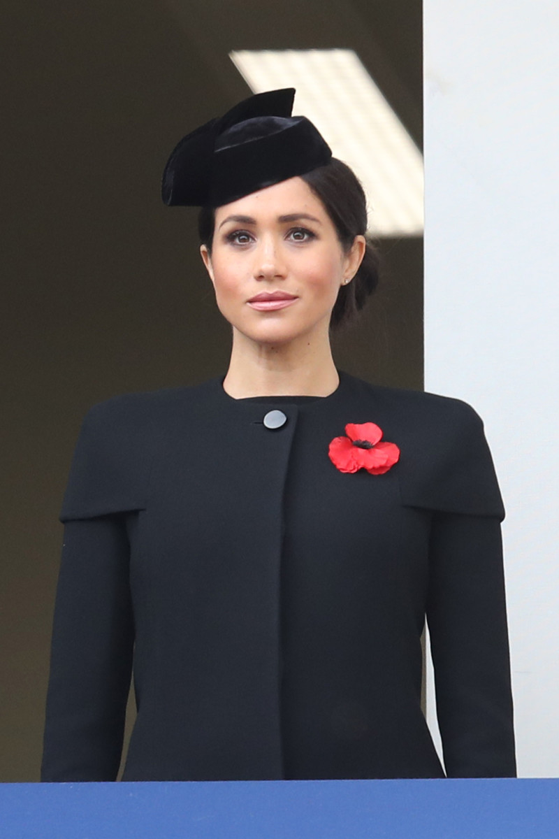 The Duchess of Sussex in custom Givenchy to attend the annual Remembrance Sunday memorial in London. Photo: Chris Jackson/Getty Images