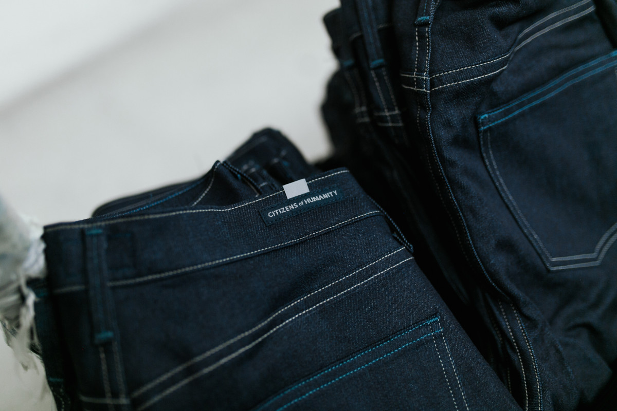 Jeans with branding sewn on, pre-wash. Photo: Jacob Boll/Fashionista