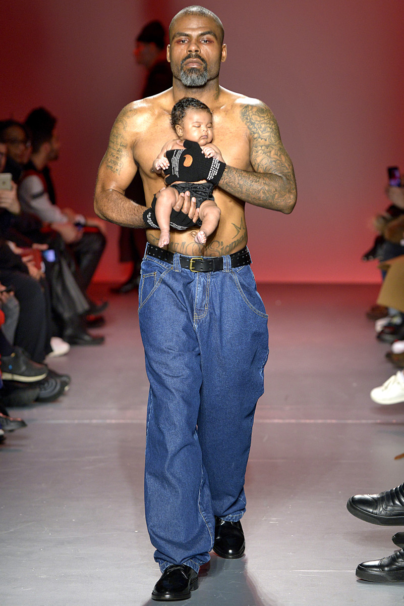 A model and baby at Willy Chavarria's Fall 2018 runway show. Photo: Imaxtree