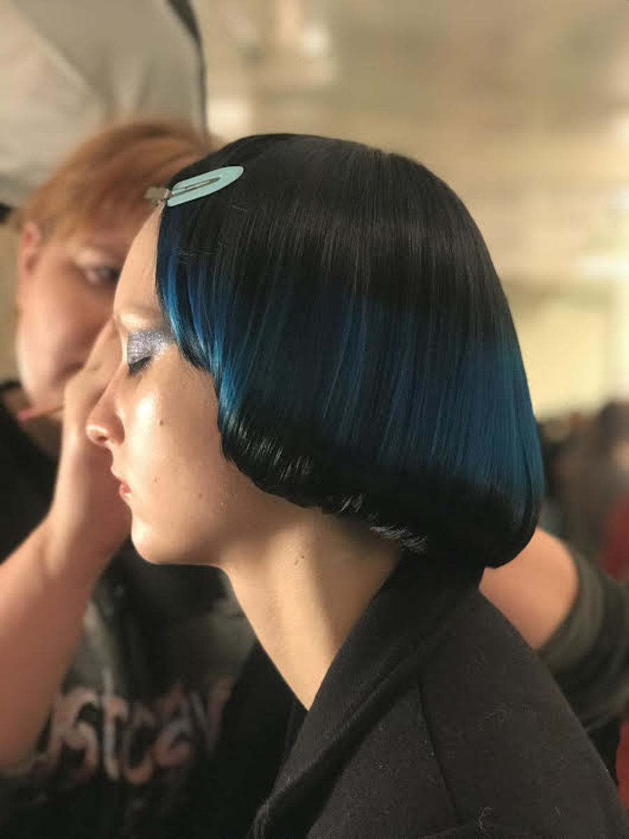 A hair transformation backstage at the Fall 2018 Marc Jacobs show. Photo: Stephanie Saltzman/Fashionista