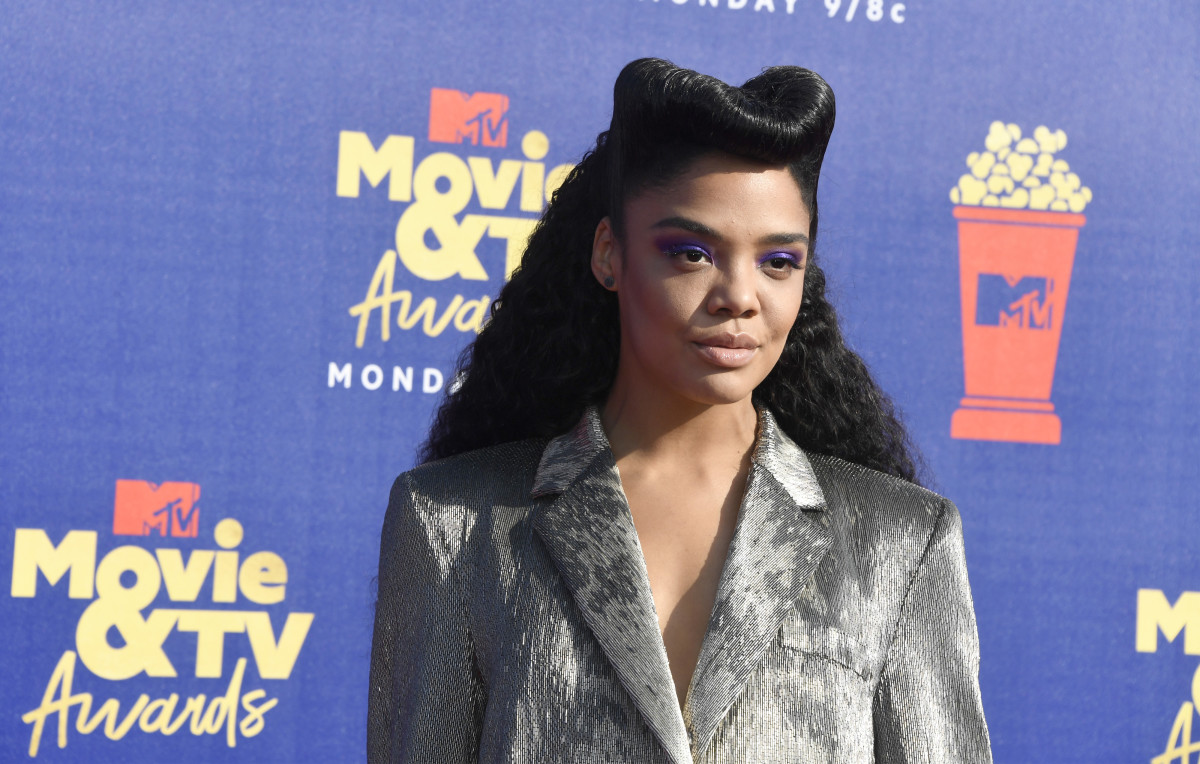 Tessa Thompson attends the 2019 MTV Movie and TV Awards at Barker Hangar on June 15, 2019 in Santa Monica, California. (Photo by Frazer Harrison/Getty Images for MTV)
